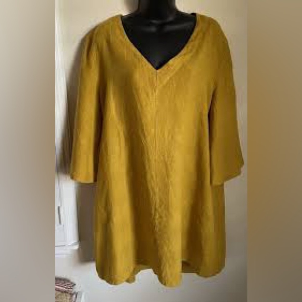Bryn Walker Golden Linen V-Neck Blouse XL